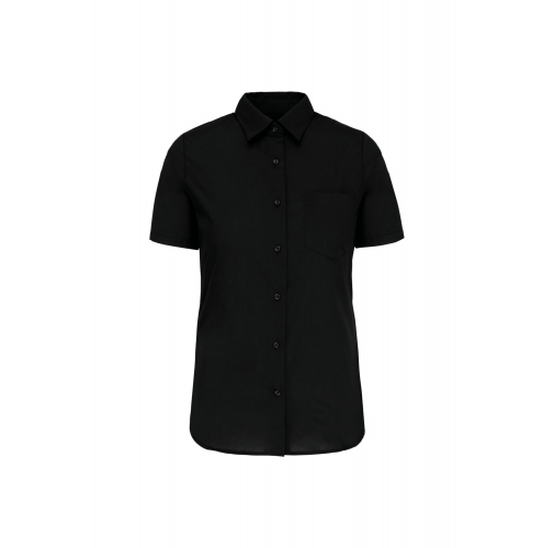 black Camisa popelina manga corta mujer