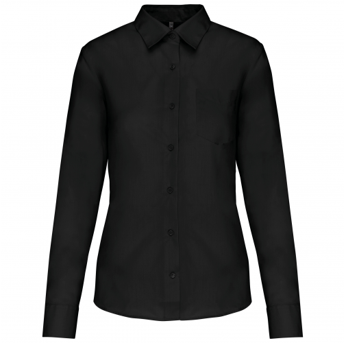 black Camisa popelina de polialgodón manga larga mujer