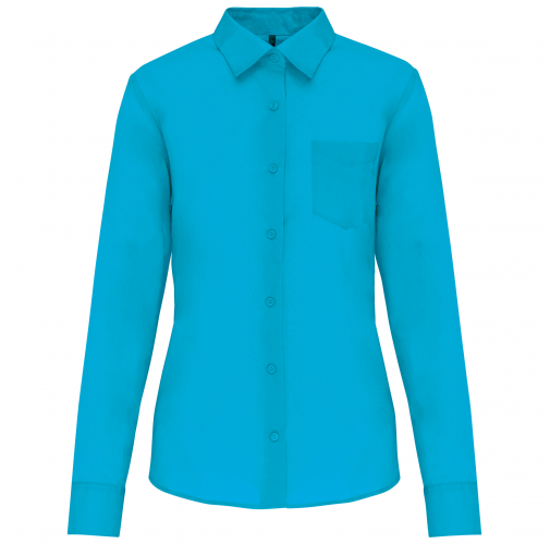 bright turquoise Camisa popelina de polialgodón manga larga mujer