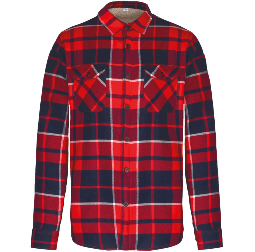 red / navy checked Sobrecamisa leñador forro de sherpa