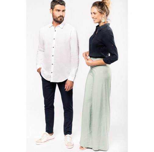 Camisa de lino y algodón de manga larga para mujer