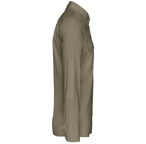 light khaki Camisa Safari manga larga hombre