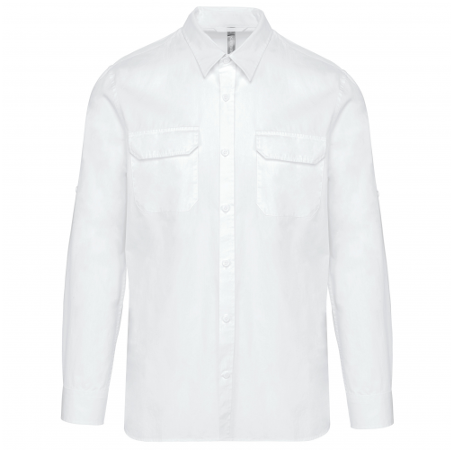 white Camisa Safari manga larga hombre