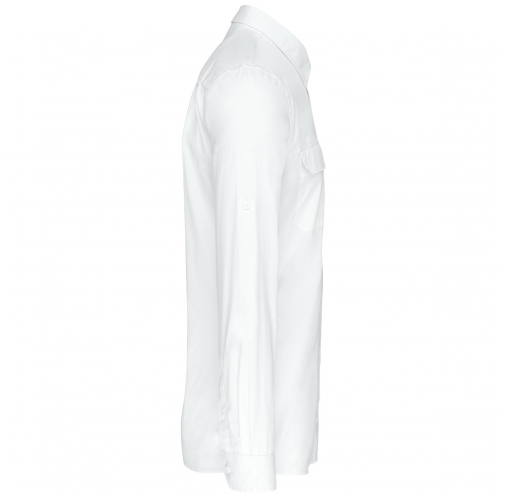 white Camisa Safari manga larga hombre