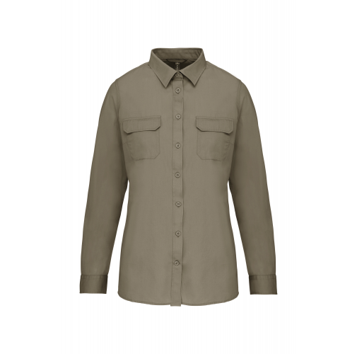 light khaki Camisa Safari manga larga mujer