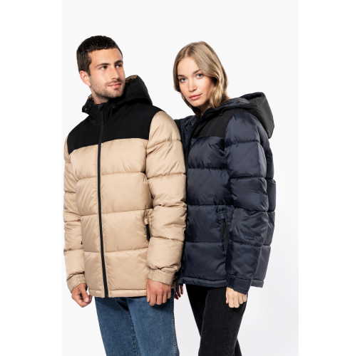 Parka acolchada bicolor con capucha unisex