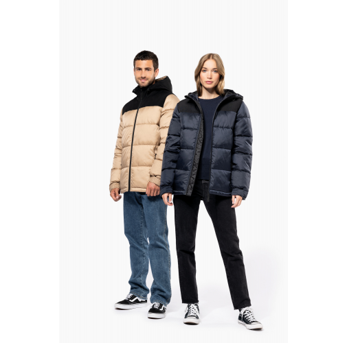 Parka acolchada bicolor con capucha unisex