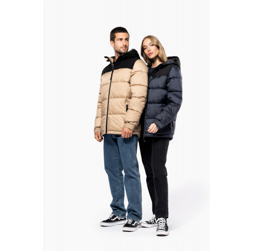Parka acolchada bicolor con capucha unisex