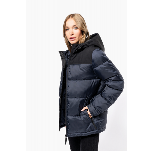 Parka acolchada bicolor con capucha unisex