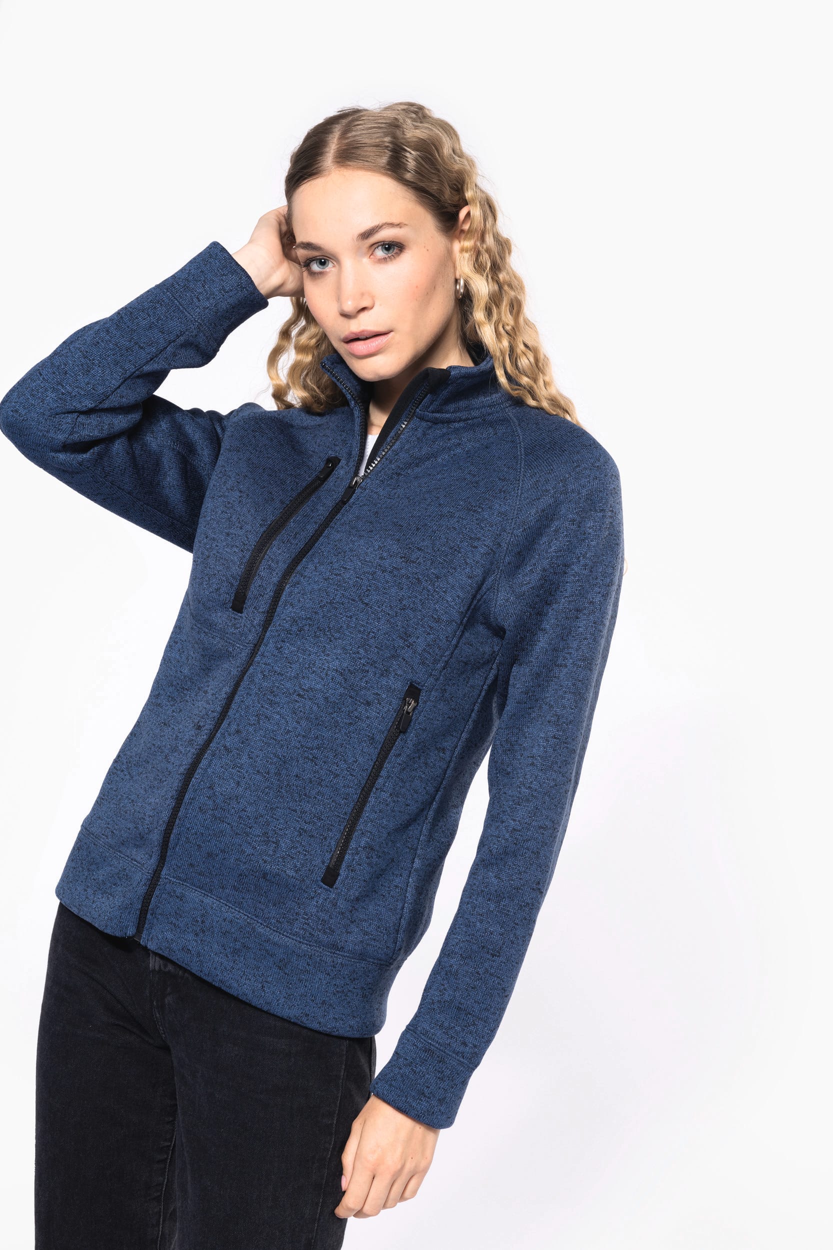 Chaqueta jaspeada con cremallera mujer