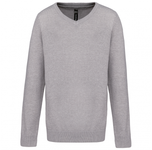 grey melange Jersey cuello de pico niños