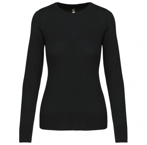 black Jersey cuello redondo manga larga mujer