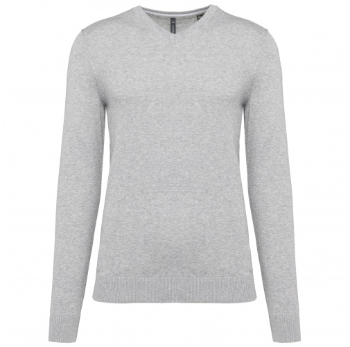 light grey heather Jersey cuello de pico ecorresponsable hombre