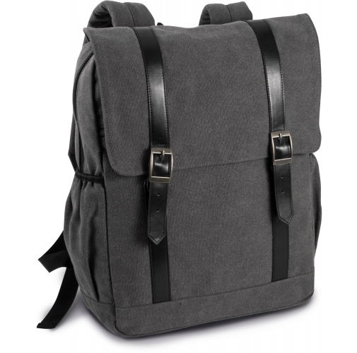 washed dark grey Mochila de tejido canvas con solapa
