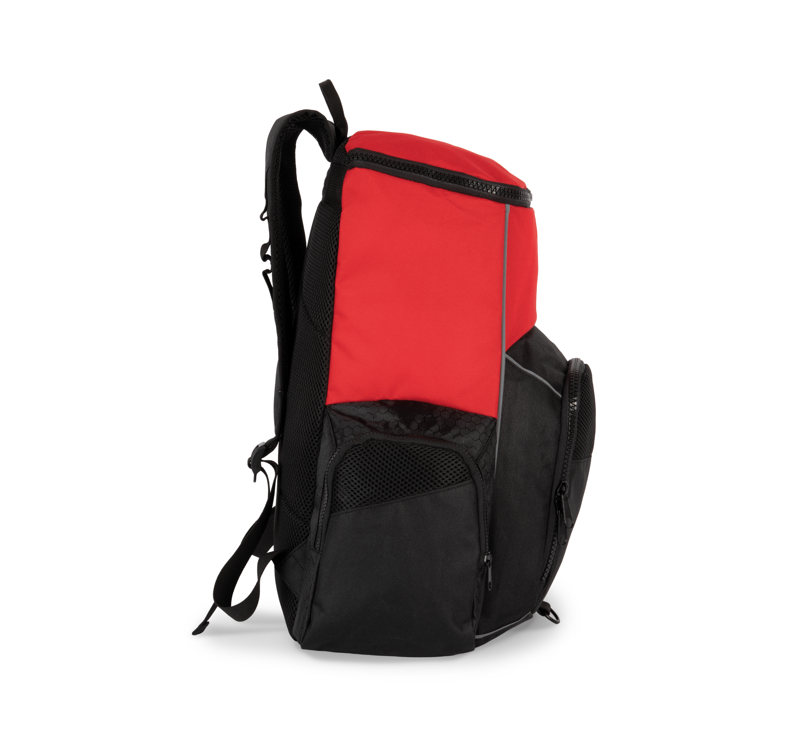 red / black Mochila de deporte con portaobjetos confeccionada en material reciclado