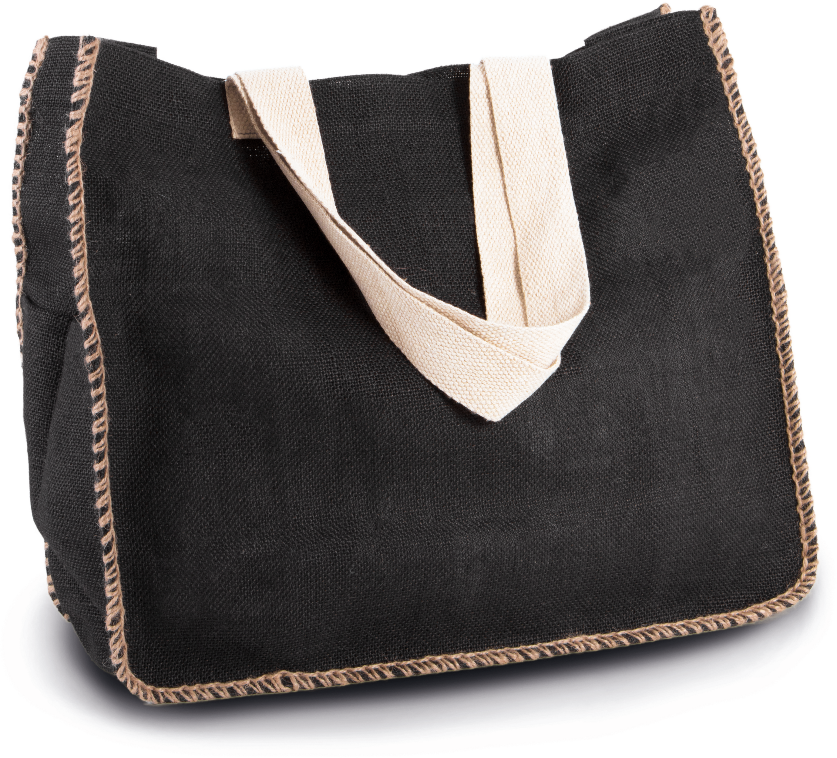 black / natural Bolsa de yute con costuras contrastadas