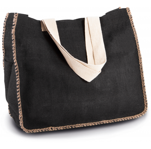 black / natural Bolsa de yute con costuras contrastadas