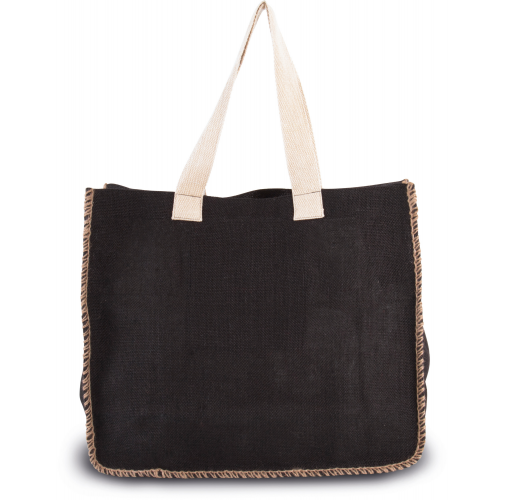 black / natural Bolsa de yute con costuras contrastadas