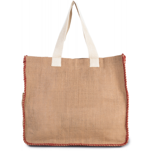 natural / arandano red Bolsa de yute con costuras contrastadas