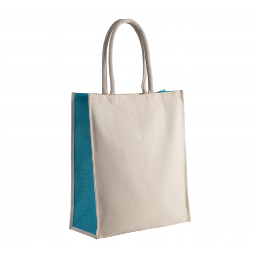 natural / turquoise Bolsa de algodón / yute de 23 L
