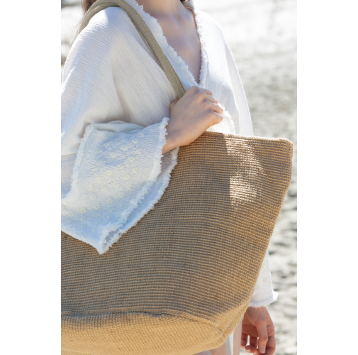 Bolsa shopper de hilo de yute tejido, efecto tejido tricotado