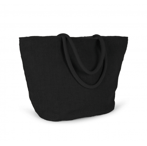 black Bolsa shopper de hilo de yute tejido, efecto tejido tricotado