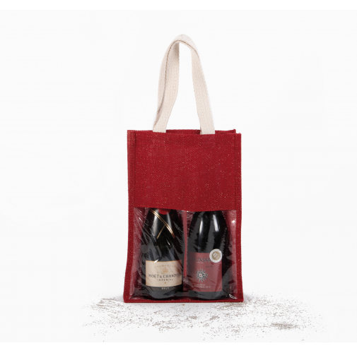 cherry red / gold Bolsa de yute para botellas
