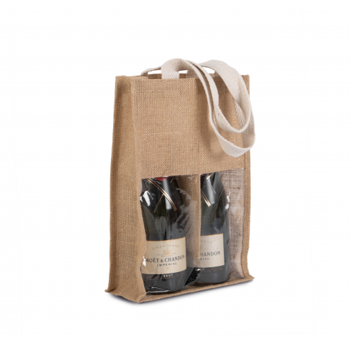 natural / gold Bolsa de yute para botellas