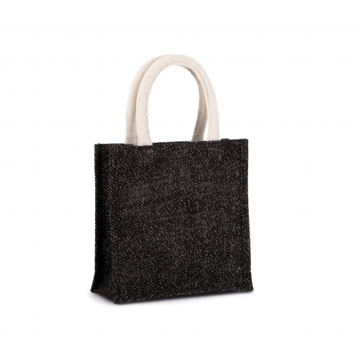 black / silver Bolsa estilo tote de tela de yute, modelo pequeño