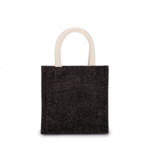 black / silver Bolsa estilo tote de tela de yute, modelo pequeño