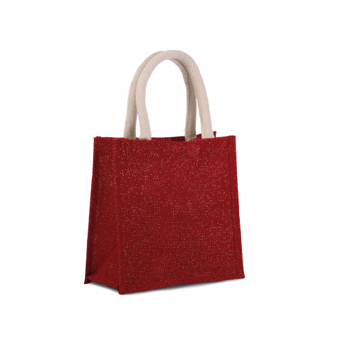 cherry red / gold Bolsa estilo tote de tela de yute, modelo pequeño