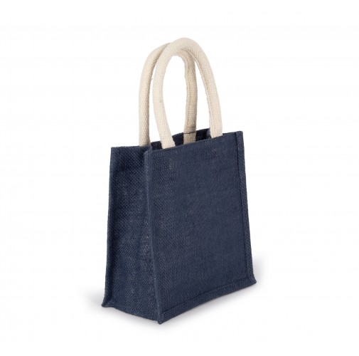 midnight blue Bolsa estilo tote de tela de yute, modelo pequeño