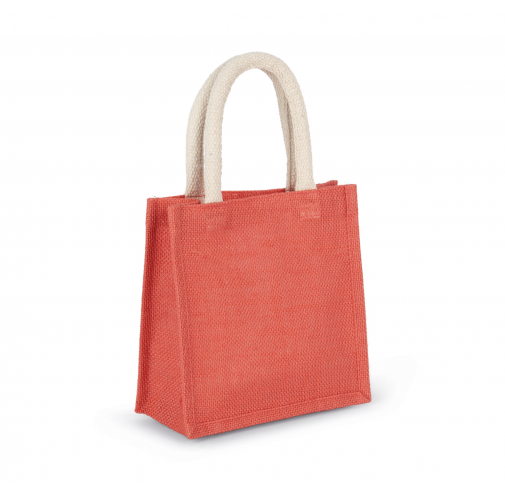 true coral Bolsa estilo tote de tela de yute, modelo pequeño