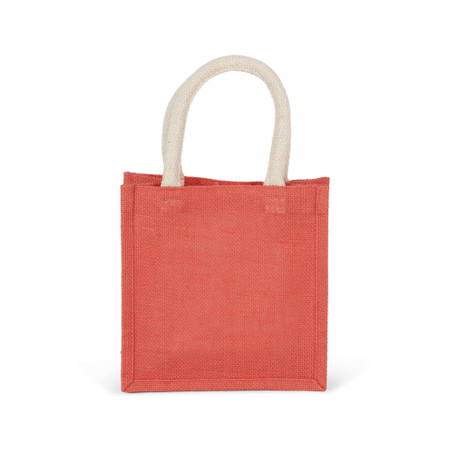 true coral Bolsa estilo tote de tela de yute, modelo pequeño