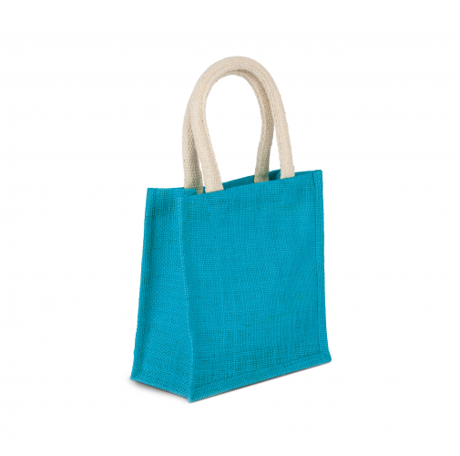 turquoise Bolsa estilo tote de tela de yute, modelo pequeño