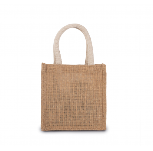 natural / gold Bolsa estilo tote de tela de yute, modelo pequeño