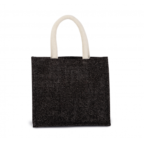 black / silver Bolsa estilo tote de tela de yute, modelo mediano