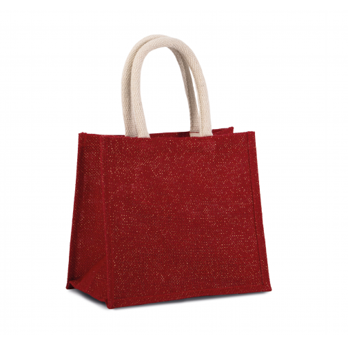 cherry red / gold Bolsa estilo tote de tela de yute, modelo mediano