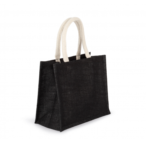 black Bolsa estilo tote de tela de yute, modelo mediano