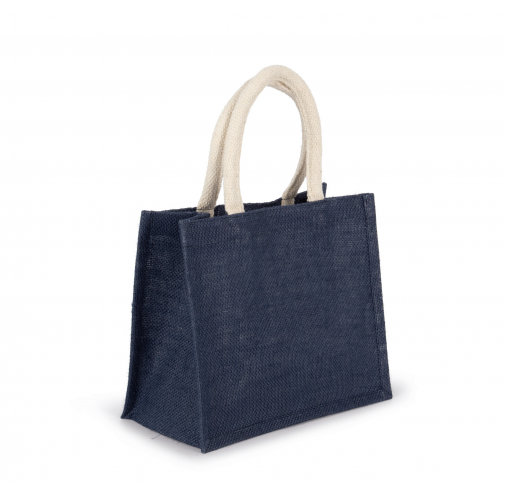 midnight blue Bolsa estilo tote de tela de yute, modelo mediano