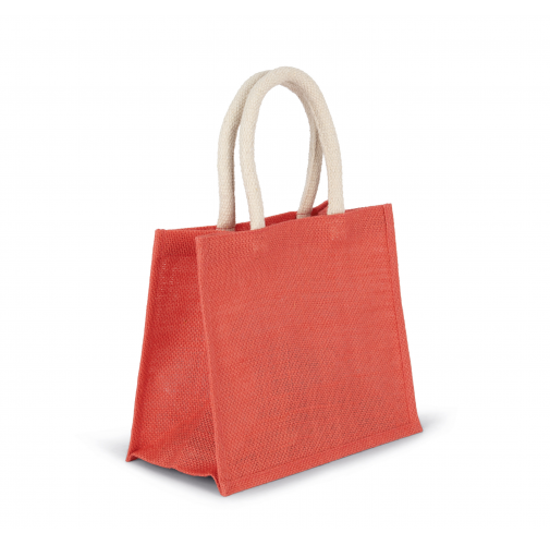true coral Bolsa estilo tote de tela de yute, modelo mediano