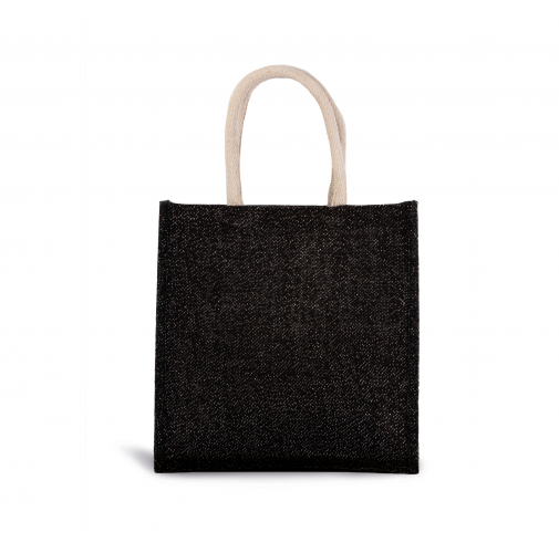 black / silver Bolsa estilo tote de tela de yute, modelo grande