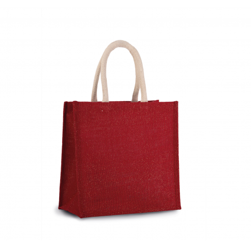 cherry red / gold Bolsa estilo tote de tela de yute, modelo grande