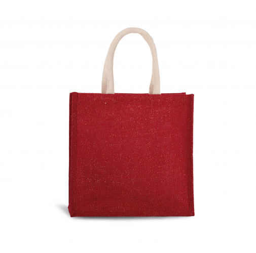 cherry red / gold Bolsa estilo tote de tela de yute, modelo grande
