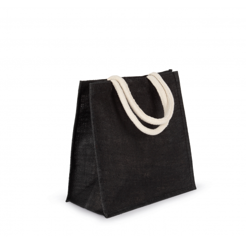 black Bolsa estilo tote de tela de yute, modelo grande
