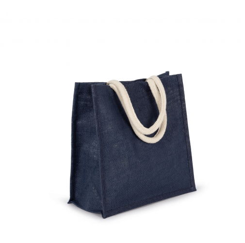 midnight blue Bolsa estilo tote de tela de yute, modelo grande