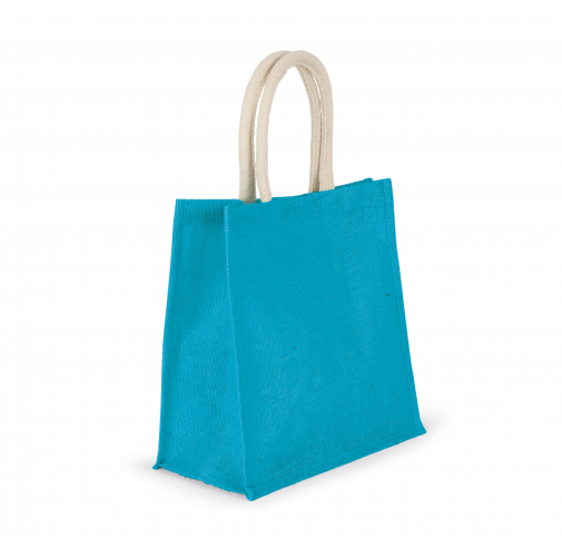 turquoise Bolsa estilo tote de tela de yute, modelo grande