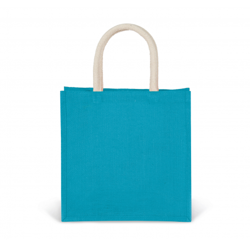 turquoise Bolsa estilo tote de tela de yute, modelo grande