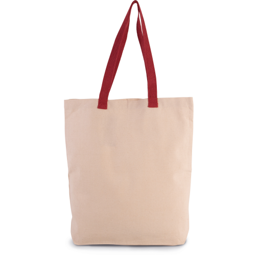 natural / cherry red Bolsa shopper con fuelle y asas contrastadas