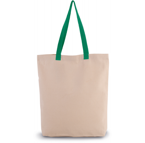 natural / kelly green Bolsa shopper con fuelle y asas contrastadas